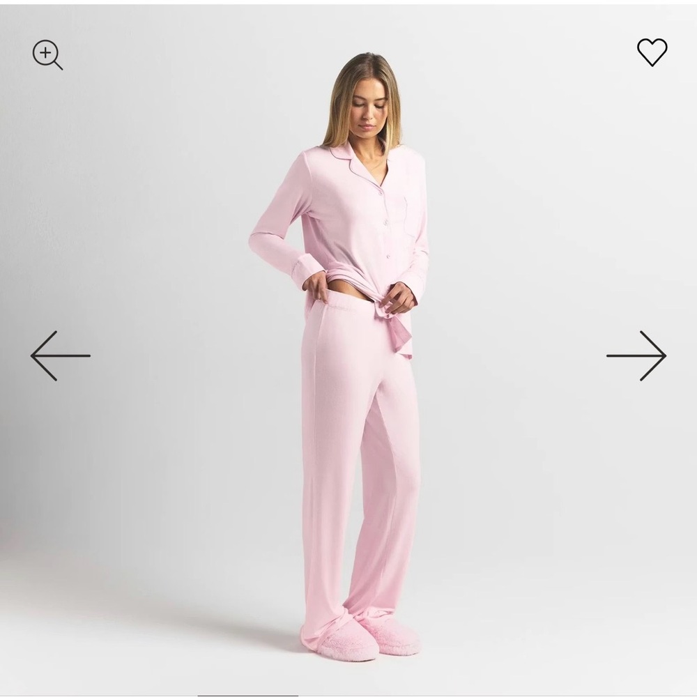 SKIMS Cozy Button-Down Long Pajama Set in Pale Pink